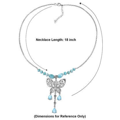 Premium Larimar Butterfly Necklace in Silver