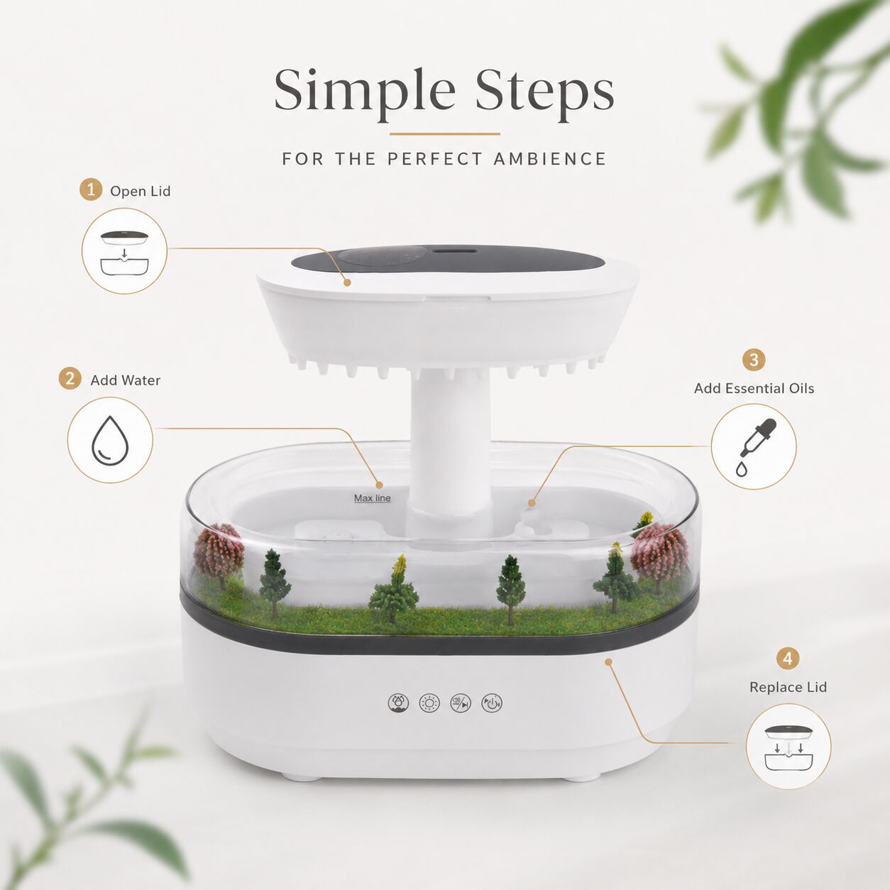 Raindrop Aroma Diffuser – 7-Color Light & White Noise