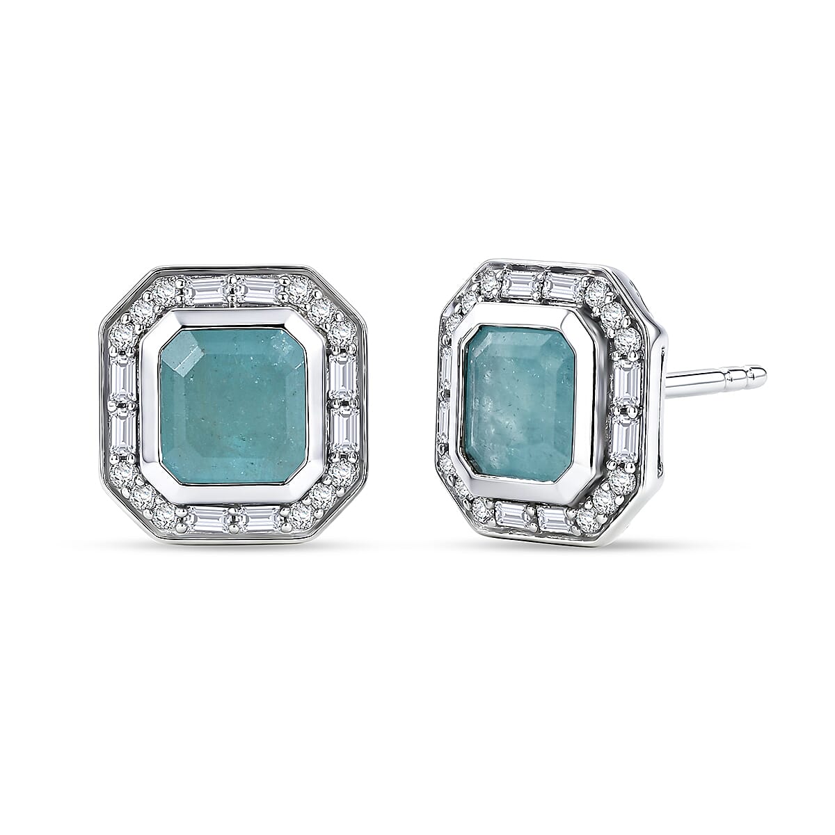 Grandidierite and Moissanite Stud Earrings