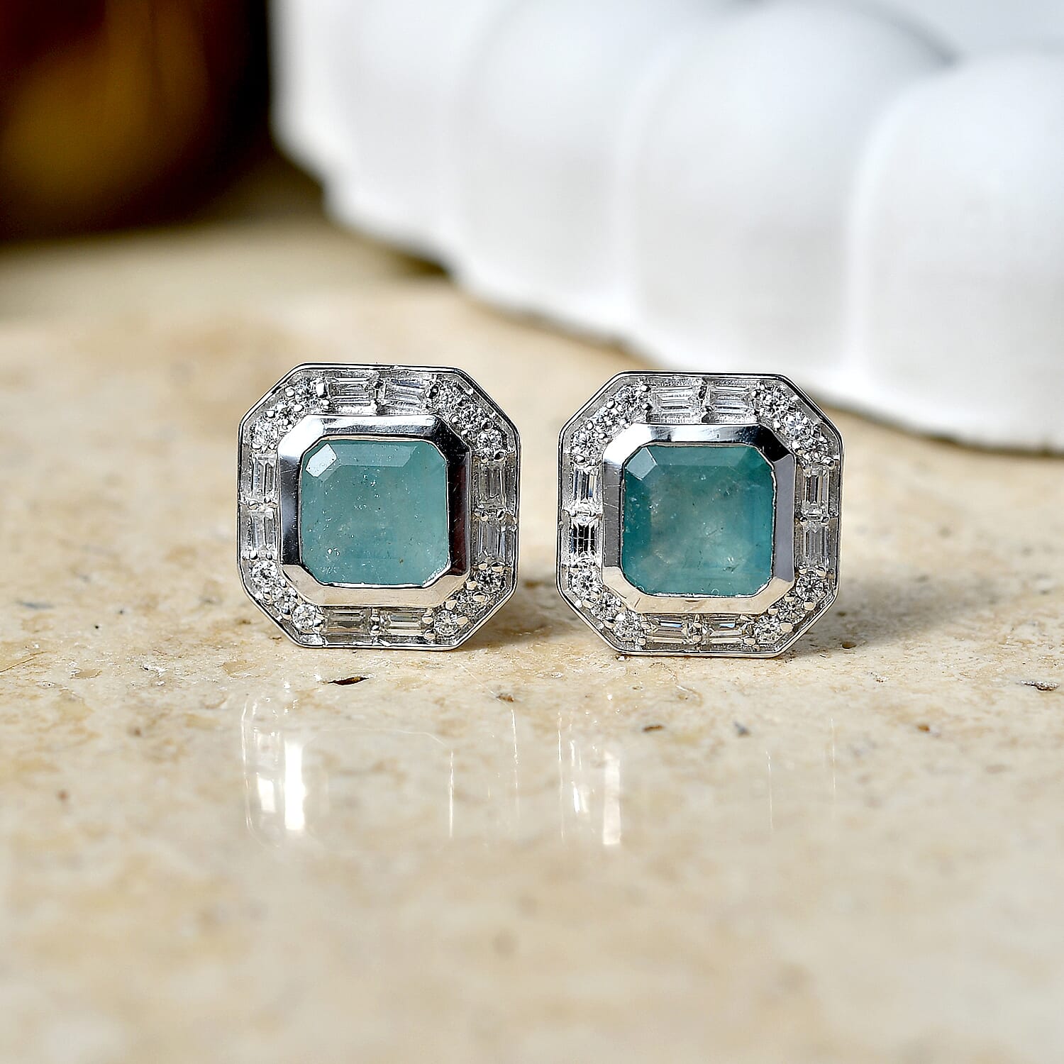 Grandidierite and Moissanite Stud Earrings