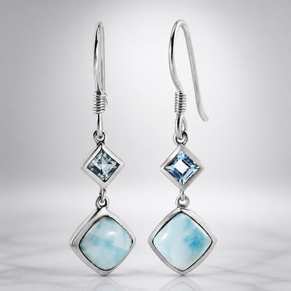 Larimar and Sky Blue Topaz J-Hook Earrings in Sterling Silver