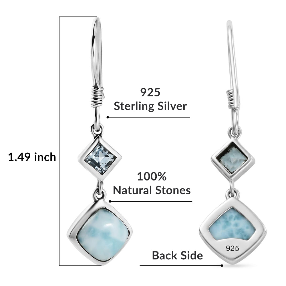 Larimar and Sky Blue Topaz J-Hook Earrings in Sterling Silver