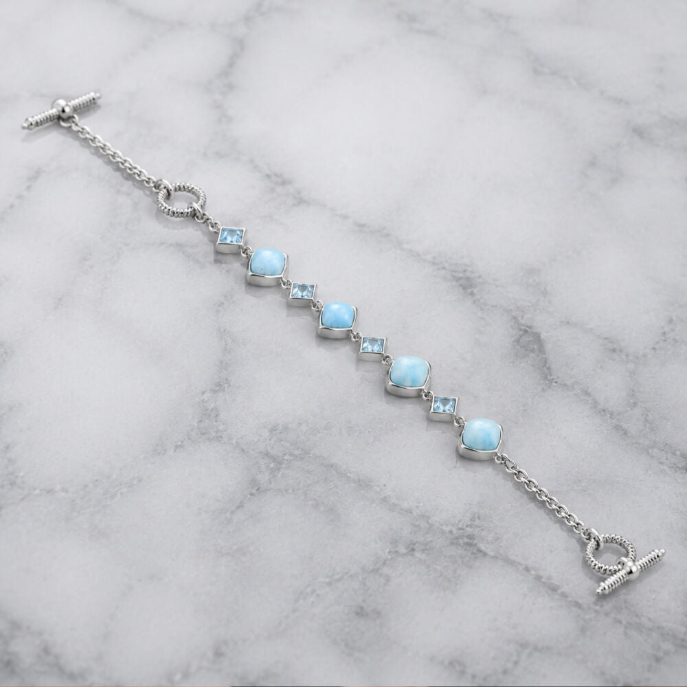 Larimar and Sky Blue Topaz Bracelet with Toggle Lock, Silver