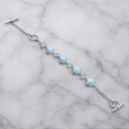 Larimar and Sky Blue Topaz Bracelet with Toggle Lock, Silver