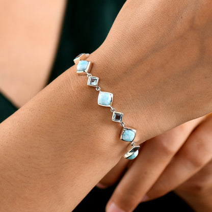 Larimar and Sky Blue Topaz Bracelet with Toggle Lock, Silver
