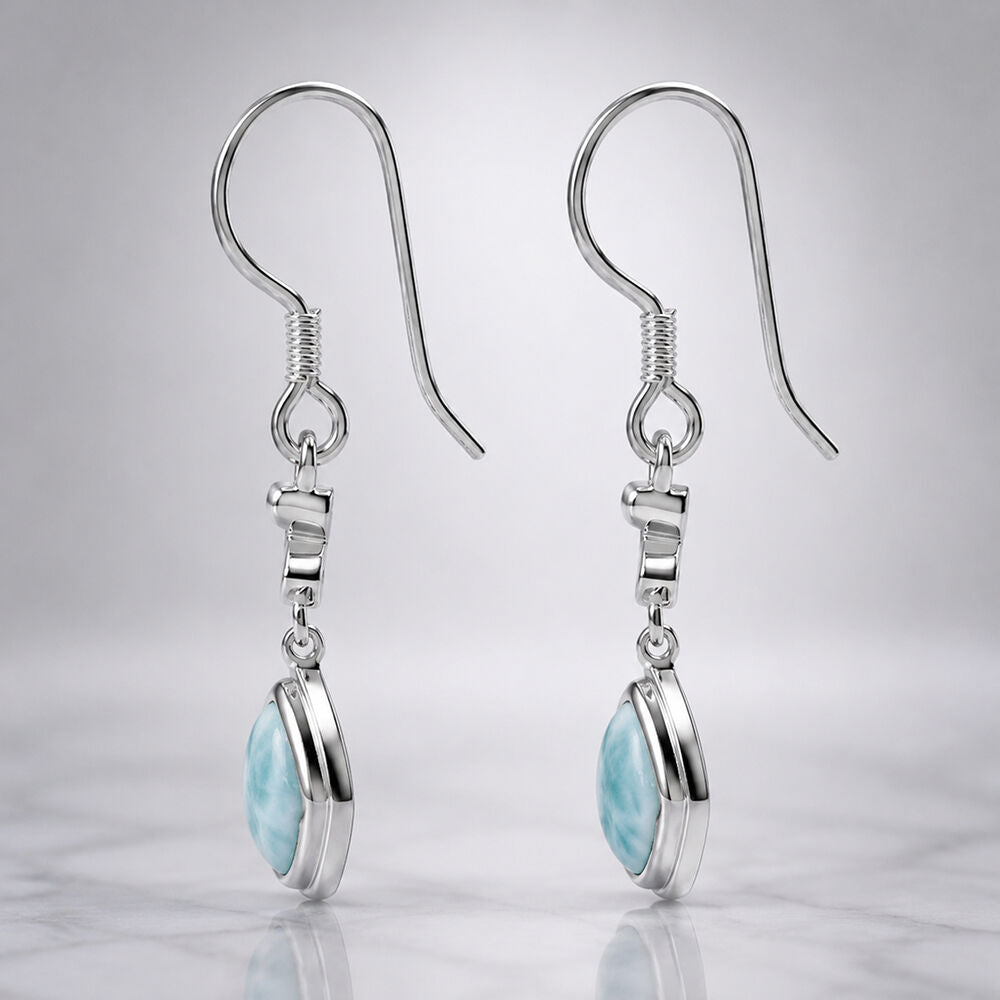 Larimar and White Zircon J-Hook Dangling Earrings in 925 Silver