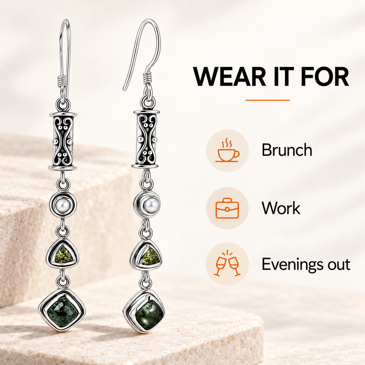 Seraphinite Earrings - Rare Sterling Silver Crystal Jewelry
