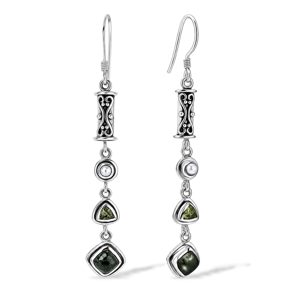 Seraphinite Jewelry Set with Peridot and Pearl - 925 Silver