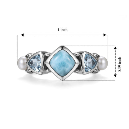Larimar Ring - Sterling Silver with Freshwater Pearls