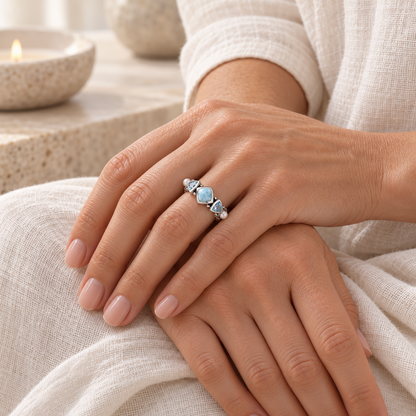 Larimar Ring - Sterling Silver with Freshwater Pearls