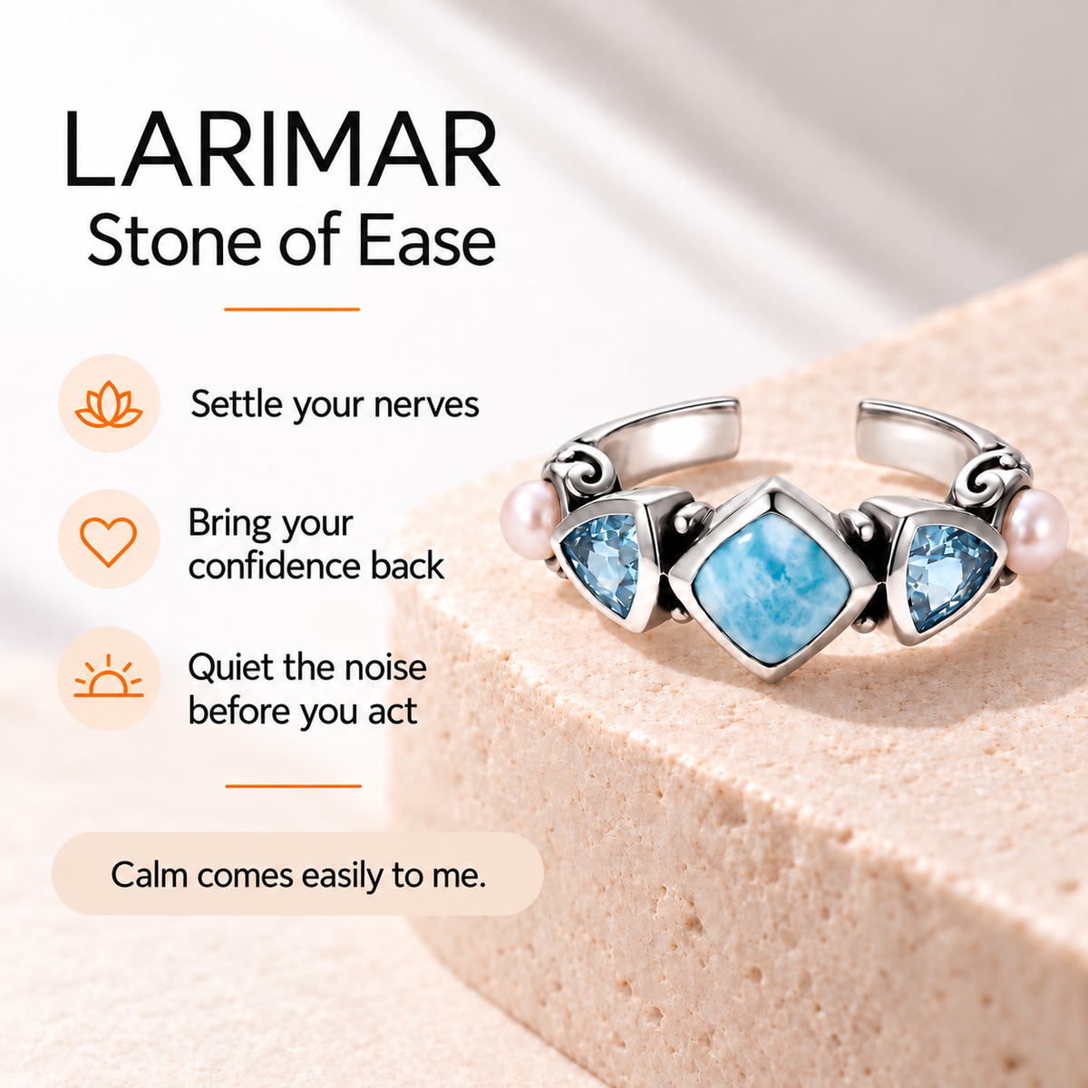 Larimar Ring - Sterling Silver with Freshwater Pearls