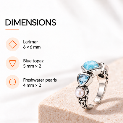 Larimar Ring - Sterling Silver with Freshwater Pearls