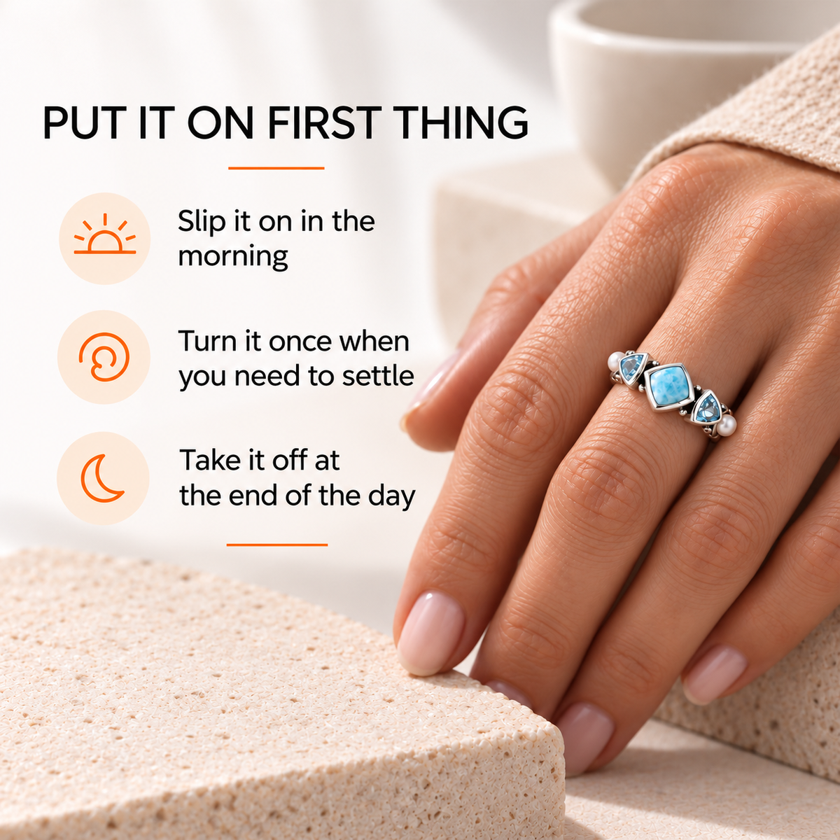 Larimar Ring - Sterling Silver with Freshwater Pearls