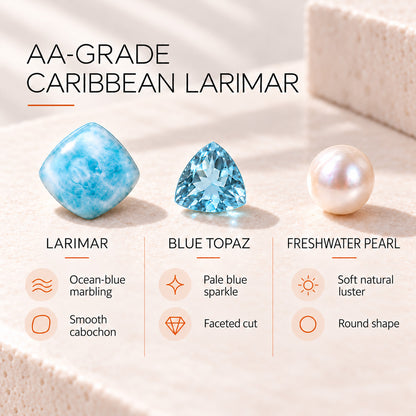 Larimar Bracelet – Sterling Silver with Blue Topaz and Pearls