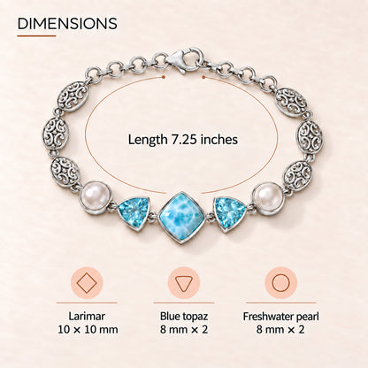 Larimar Bracelet – Sterling Silver with Blue Topaz and Pearls