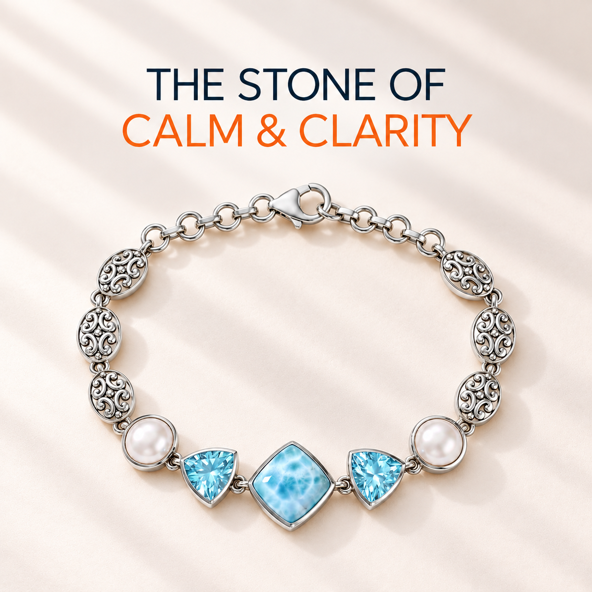 Larimar Bracelet – Sterling Silver with Blue Topaz and Pearls