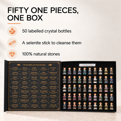 Witchcraft Crystal Kit - 50 Labeled Gemstones and Selenite