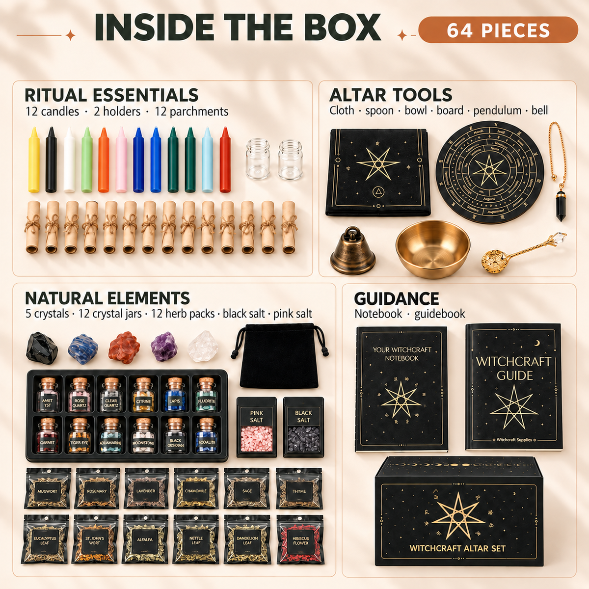 Wiccan Altar Kit- 65-Piece Spell and Ritual Set