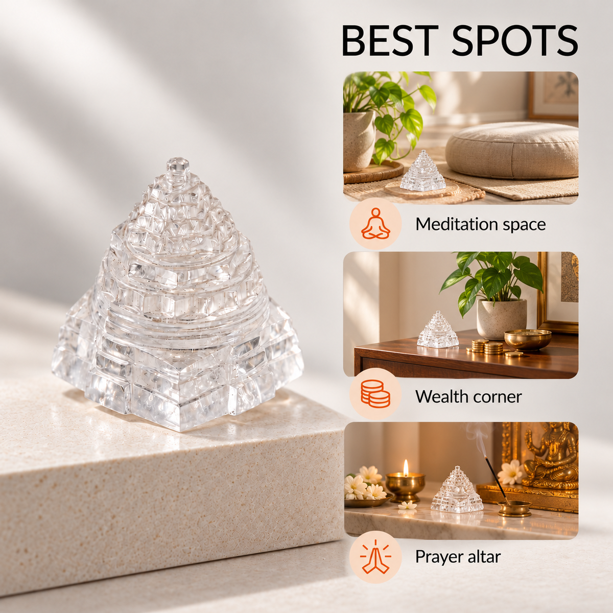 Clear Quartz Sri Yantra – Meditation Crystal for Clarity