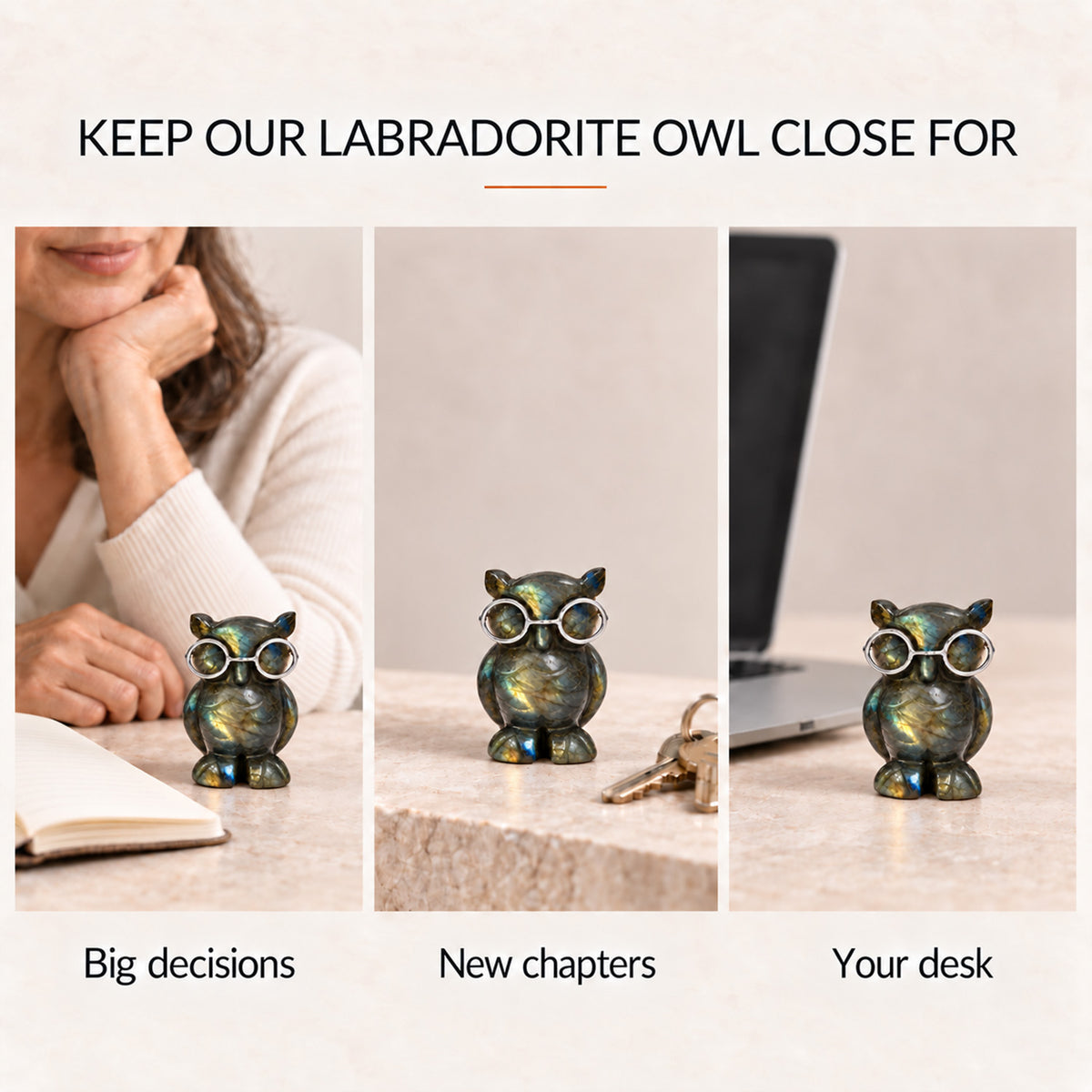Labradorite Owl Figurine – Rare Crystal Collectible of Wisdom & Guidance