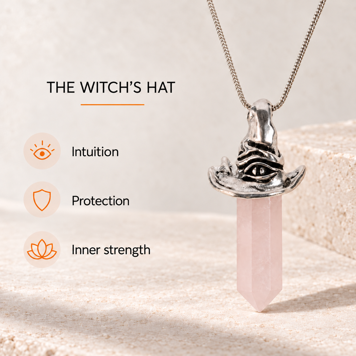 Rose Quartz Witch Hat Necklace – Limited Edition