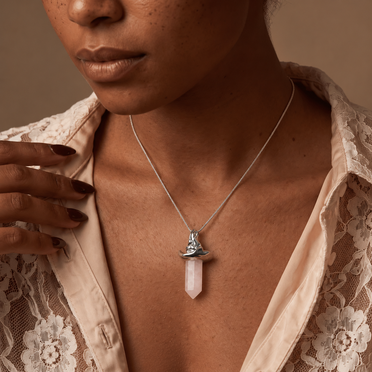 Rose Quartz Witch Hat Necklace – Limited Edition