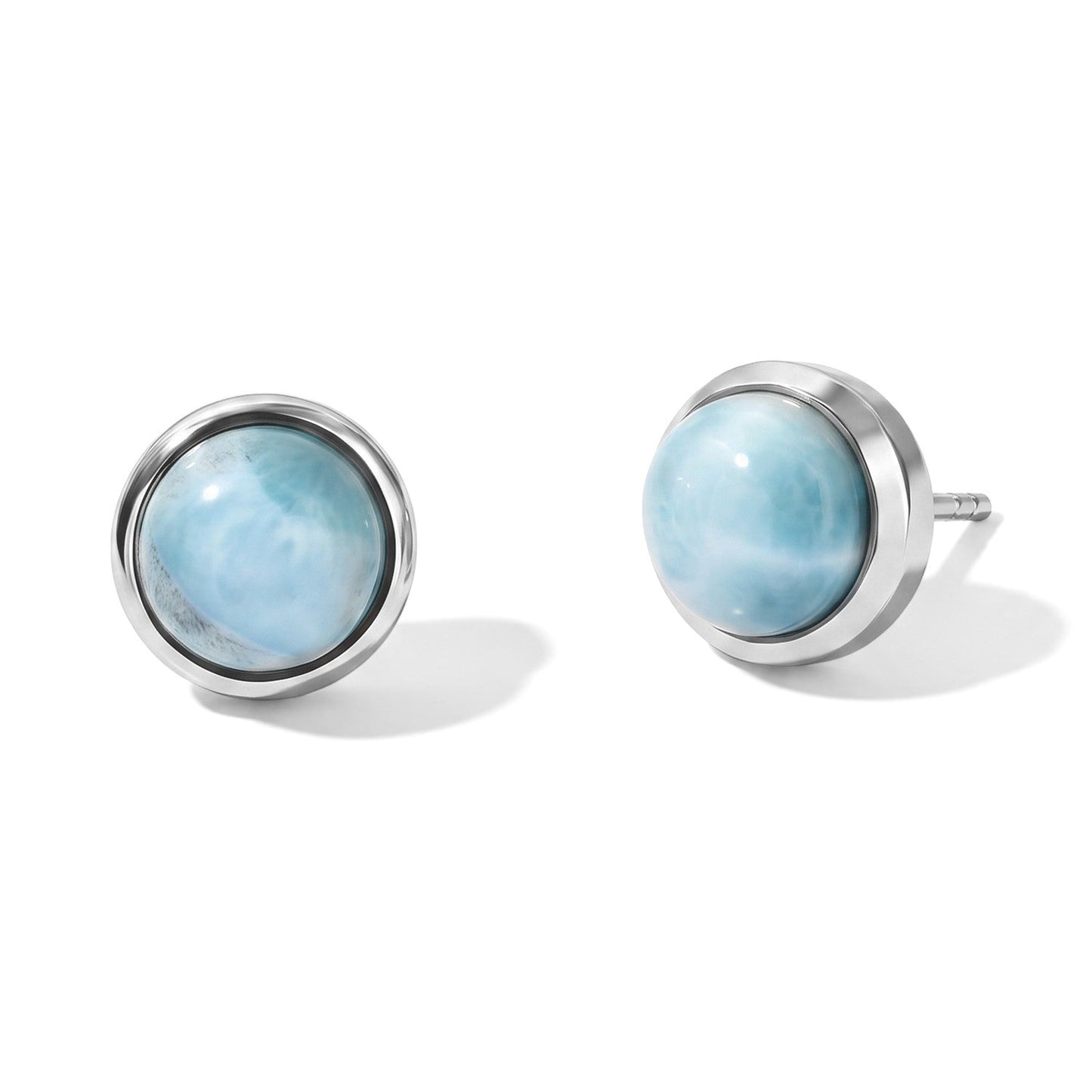 Larimar Round Stud Earrings – Sky Blue Gemstone Jewelry