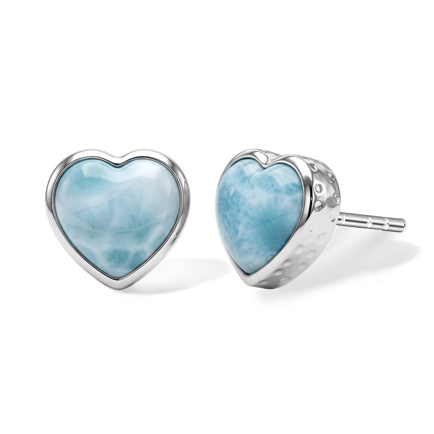 Larimar Heart Earrings – Caribbean Blue Stone in Sterling Silver