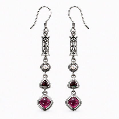 Ruby Red Pearl Drop Earrings  – Sterling Silver Jewelry