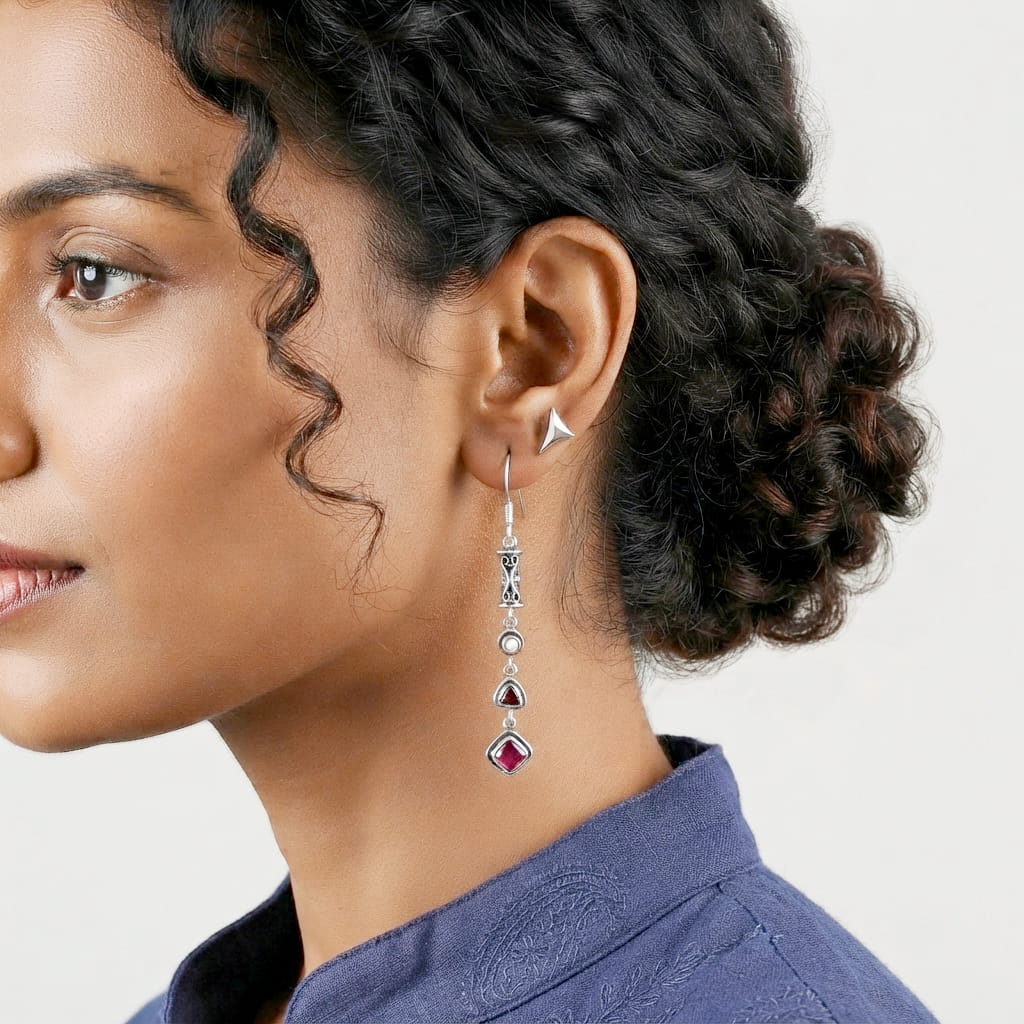 Ruby Red Pearl Drop Earrings  – Sterling Silver Jewelry