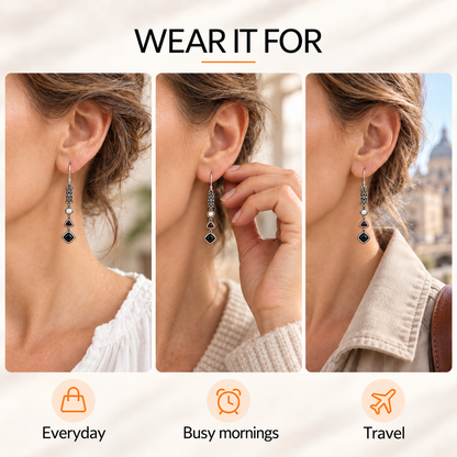 Black Obsidian and  Pearl J-Hook Drop Earrings – Sterling Silver