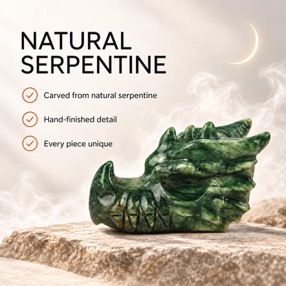 Serpentine Dragon Head Statue - Protection Crystal Decor