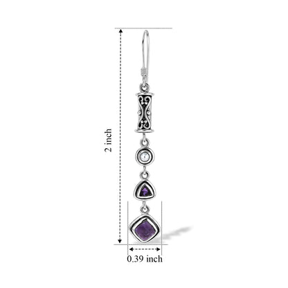 Natural Charoite, Amethyst & Pearl Earrings in Sterling Silver