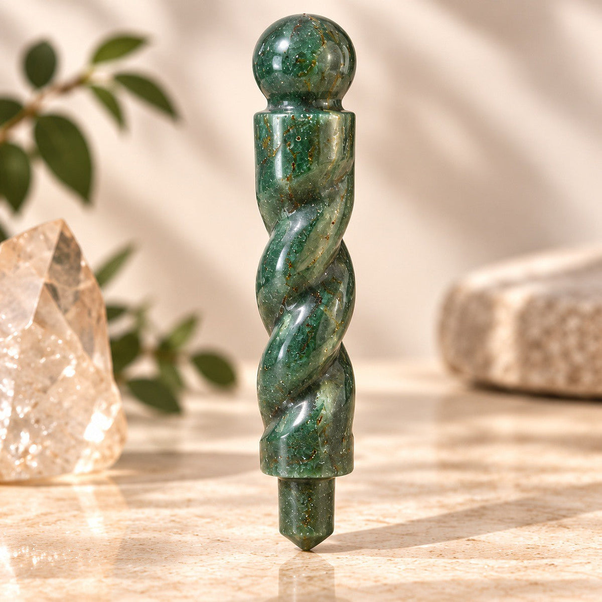 Natural Green Jade Spiral Wand – Luck and Abundance