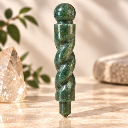 Natural Green Jade Spiral Wand – Luck and Abundance