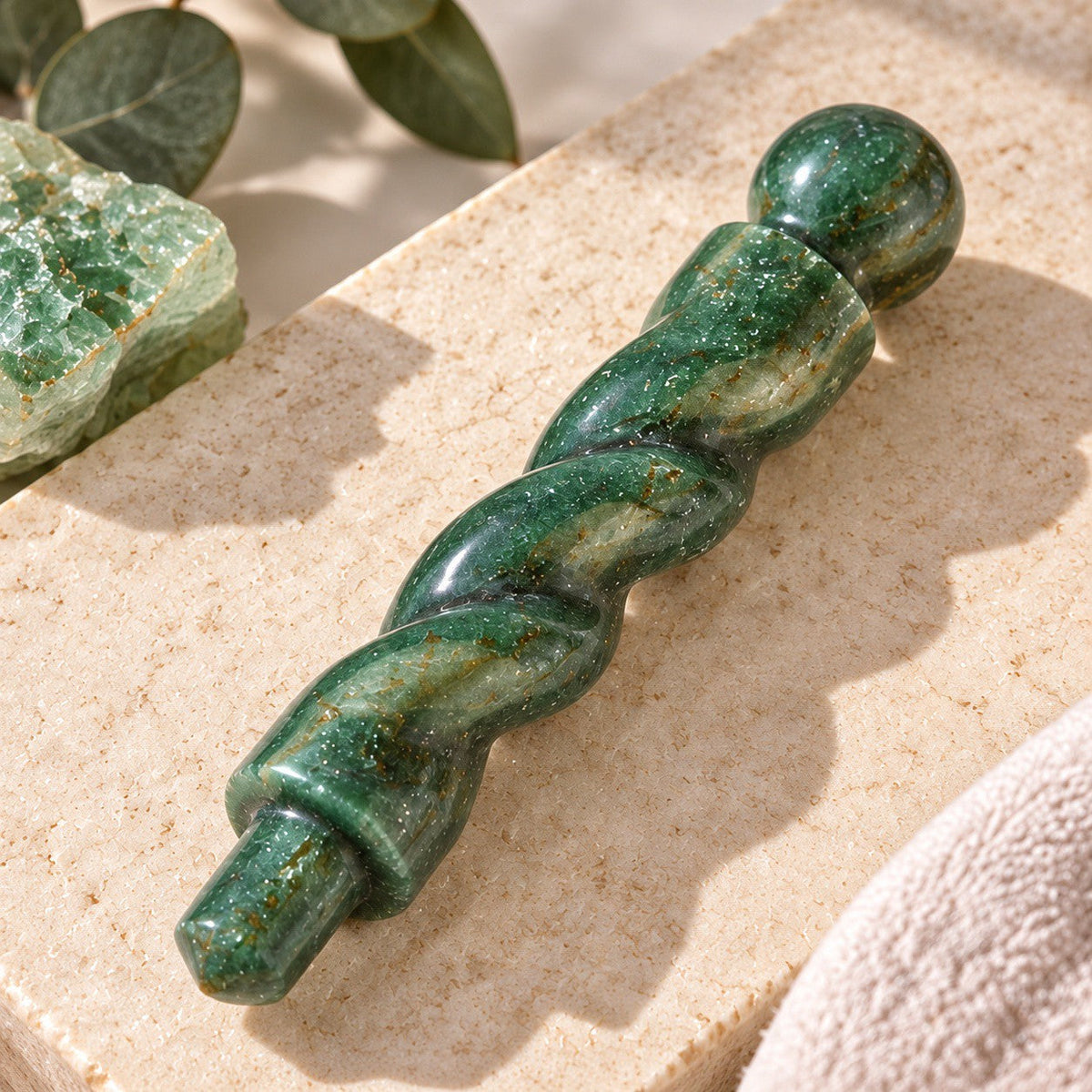 Natural Green Jade Spiral Wand – Luck and Abundance
