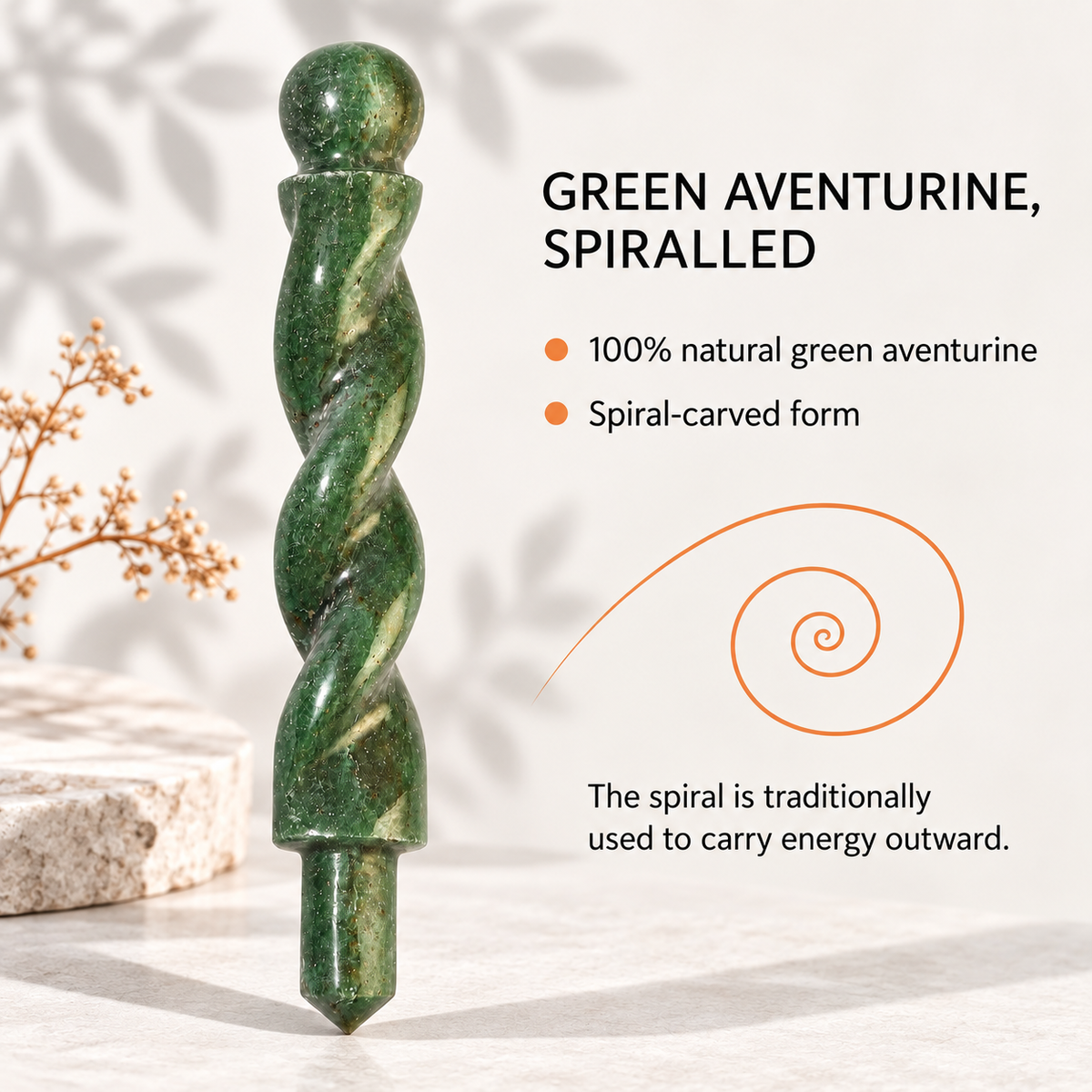 Natural Green Jade Spiral Wand – Luck and Abundance