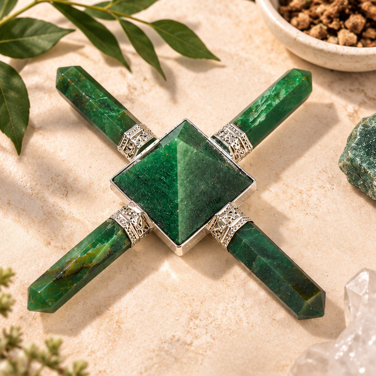Crystal Energy Generator - Clear Quartz and Green Jade