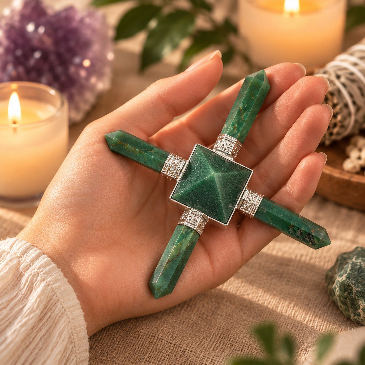 Crystal Energy Generator - Clear Quartz and Green Jade