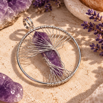 Natural Wire Wrapped Crystal Tree of Life Pendant for Growth