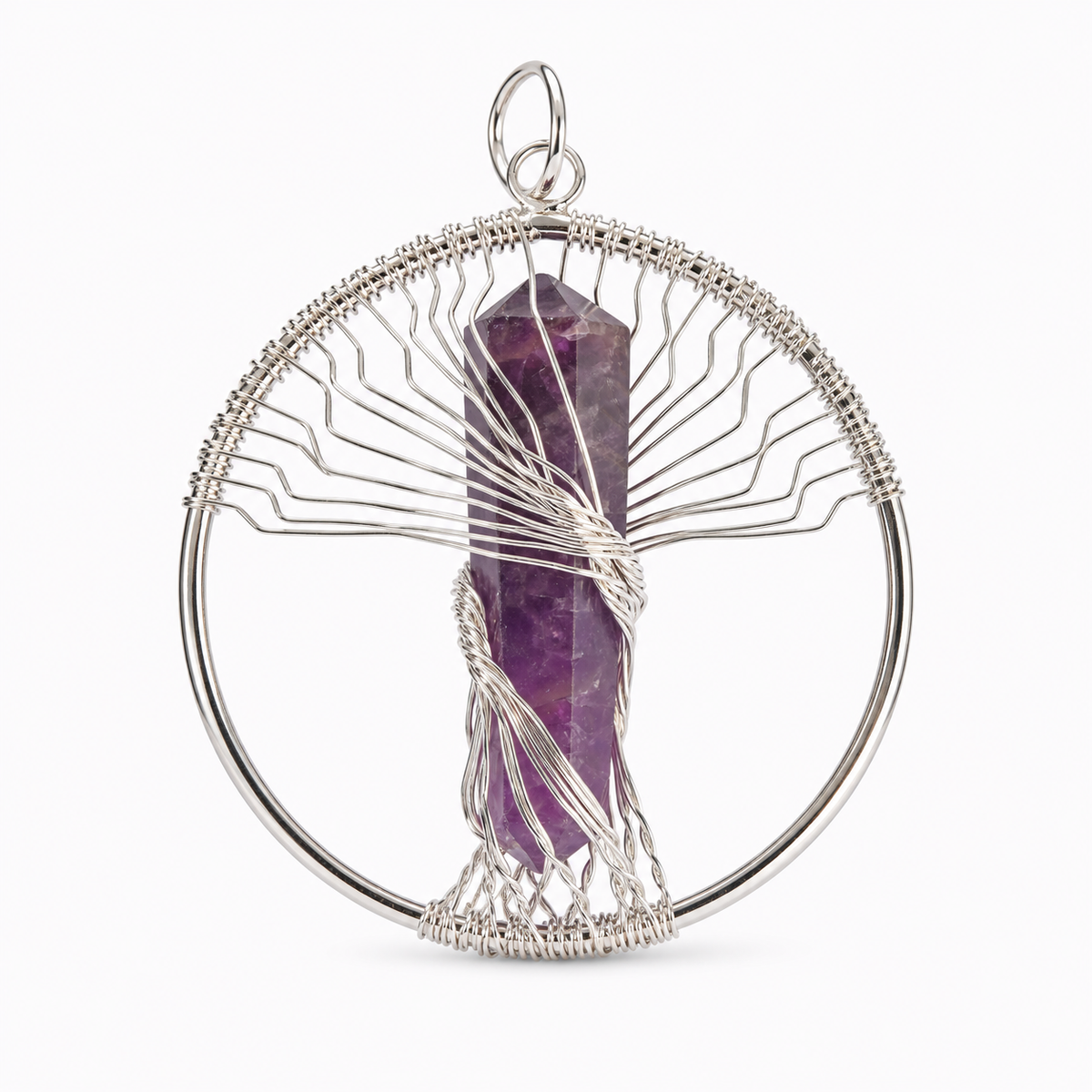 Natural Wire Wrapped Crystal Tree of Life Pendant for Growth