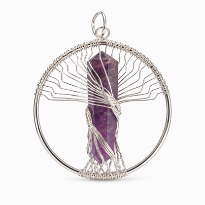 Natural Wire Wrapped Crystal Tree of Life Pendant for Growth