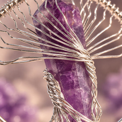 Natural Wire Wrapped Crystal Tree of Life Pendant for Growth