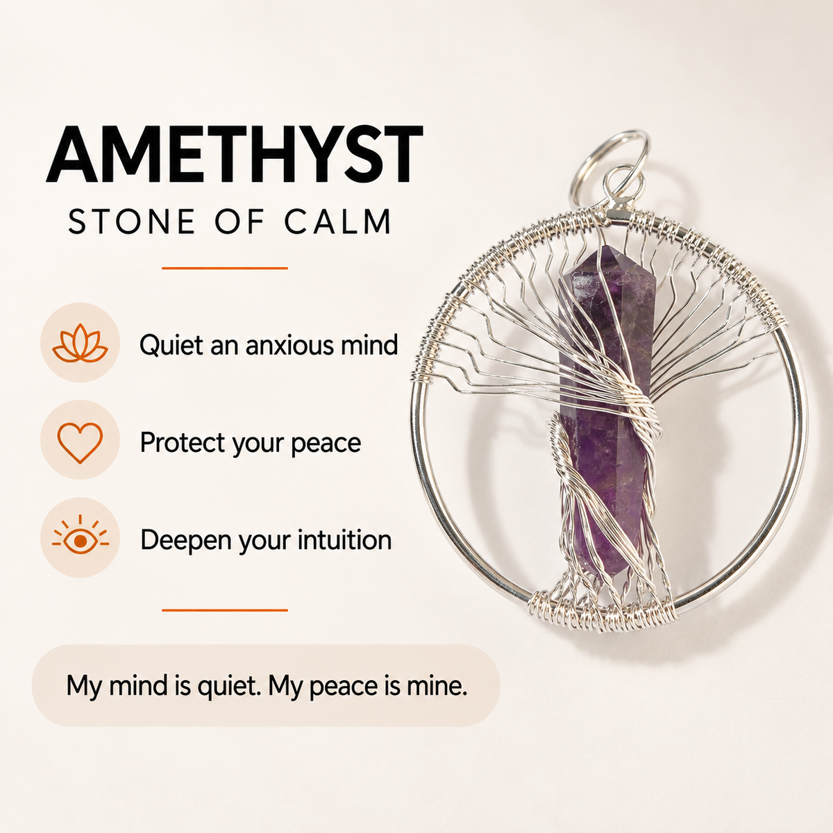 Natural Wire Wrapped Crystal Tree of Life Pendant for Growth