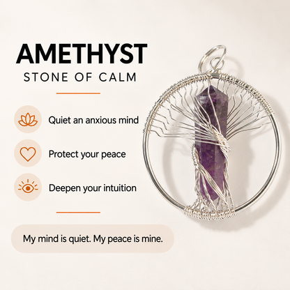 Natural Wire Wrapped Crystal Tree of Life Pendant for Growth