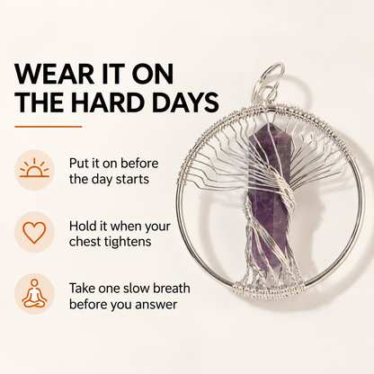 Natural Wire Wrapped Crystal Tree of Life Pendant for Growth