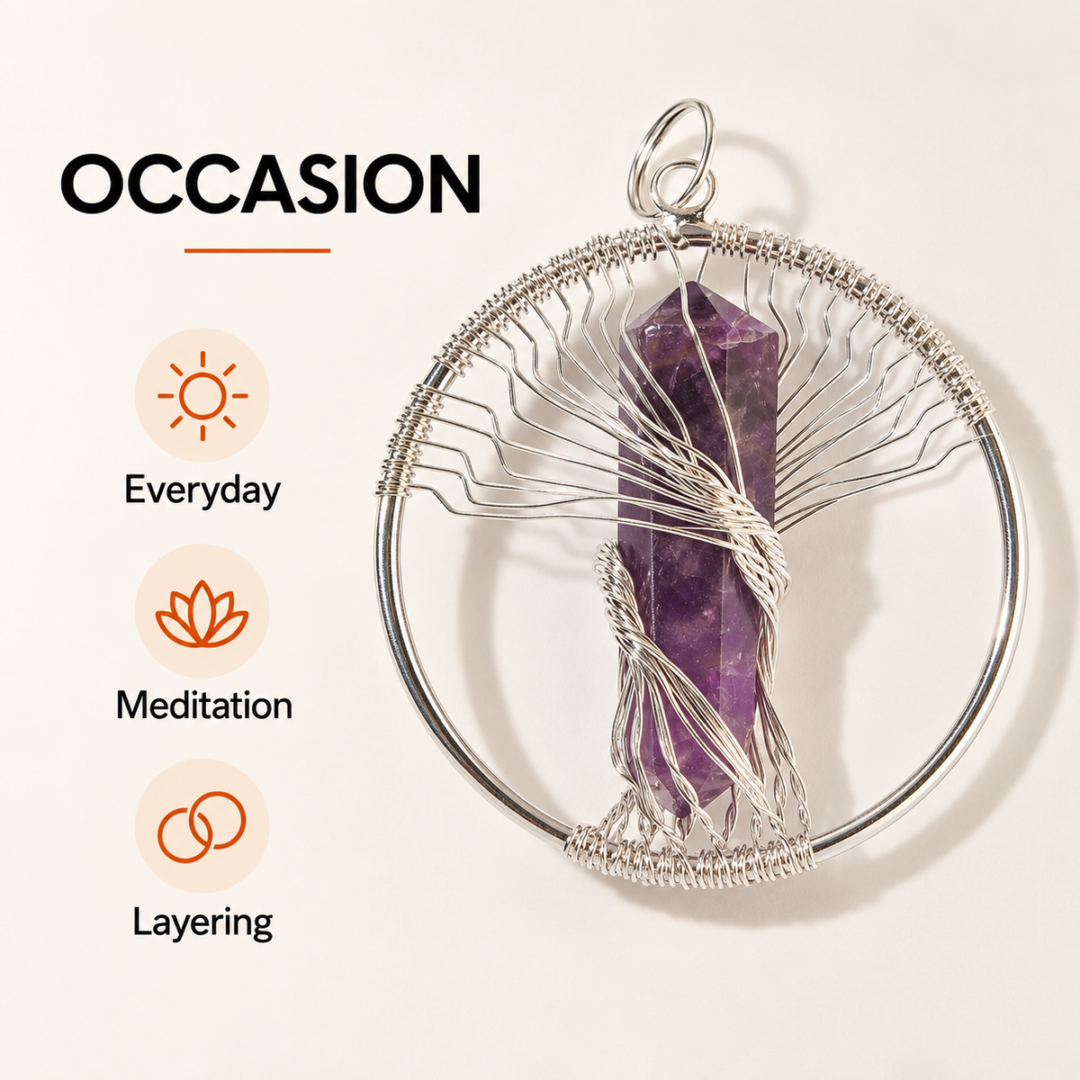 Natural Wire Wrapped Crystal Tree of Life Pendant for Growth