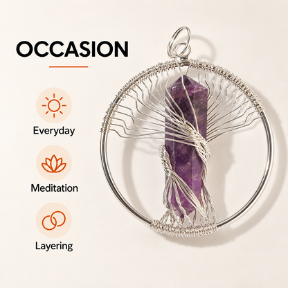 Natural Wire Wrapped Crystal Tree of Life Pendant for Growth