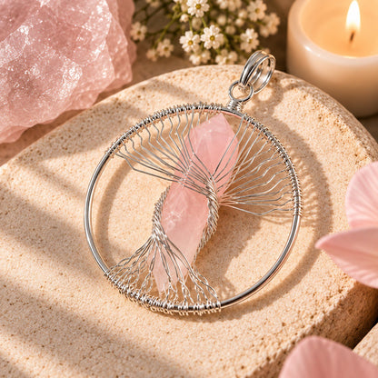 Natural Wire Wrapped Crystal Tree of Life Pendant for Growth