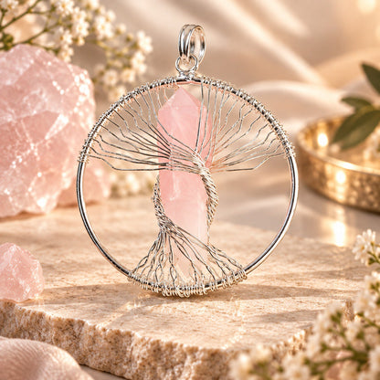 Natural Wire Wrapped Crystal Tree of Life Pendant for Growth
